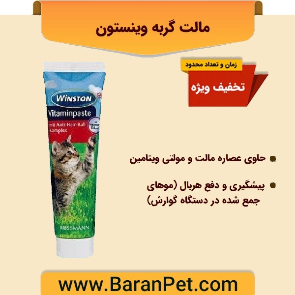 مالت گربه وینستون حاوی مولتی ویتامین (۱۰۰ گرم)