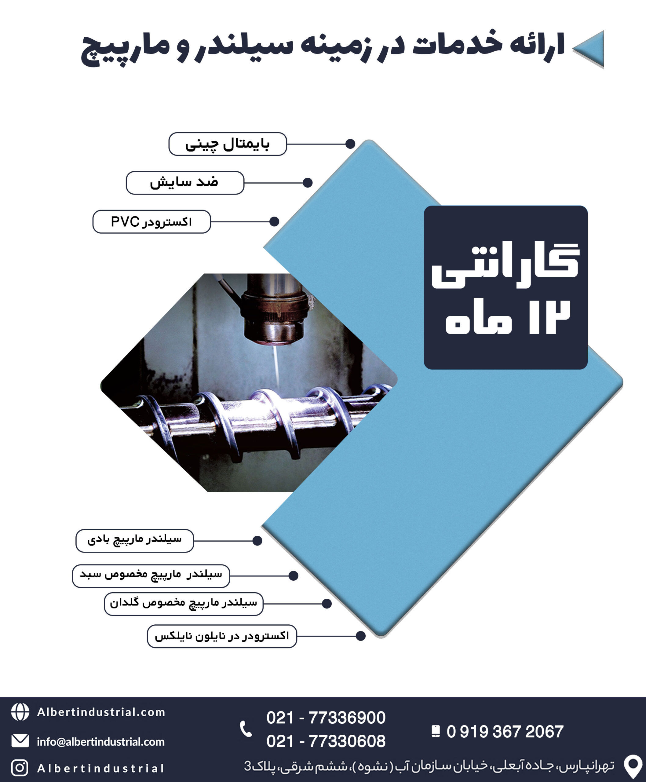 سیلندر و مارپیچ ضدسایش بایمتال ۲۰۲۳