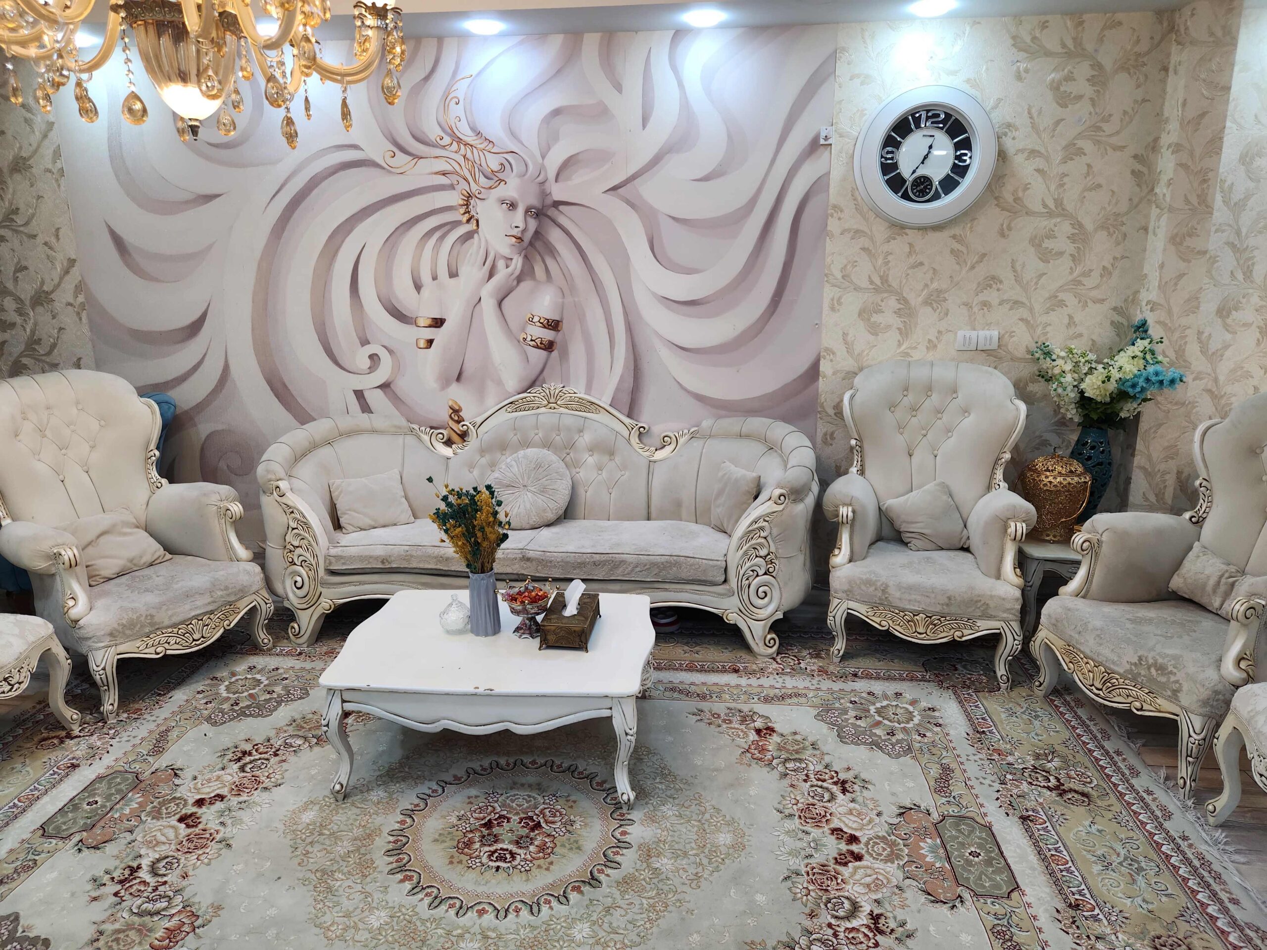 سرویس کامل مبلمان تمام چوب ۸نفره+ناهارخوری۶نفره+۳عددجلومبلی